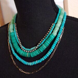 Anthropologie Serefina Beaded Turquoise & Gold Color Necklace